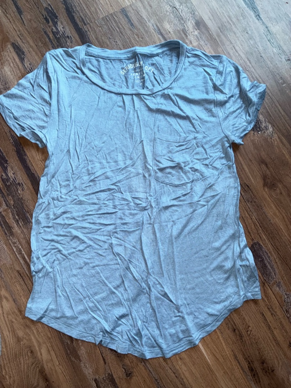 Aeropostale Pale Blue Scoop Neck Pocket Tee